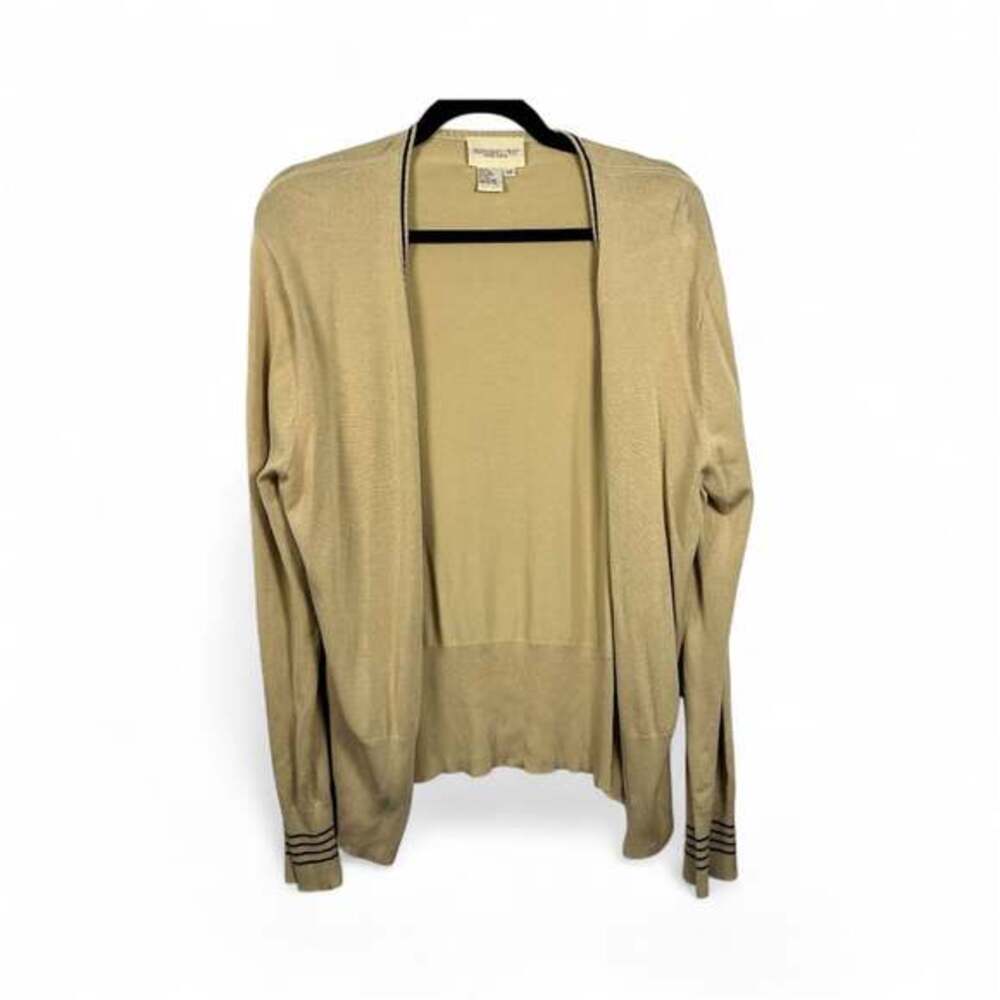 Vintage Monterey Bay Cardigan Sweater Womens Large Tan Silk Blend Knit Deep V